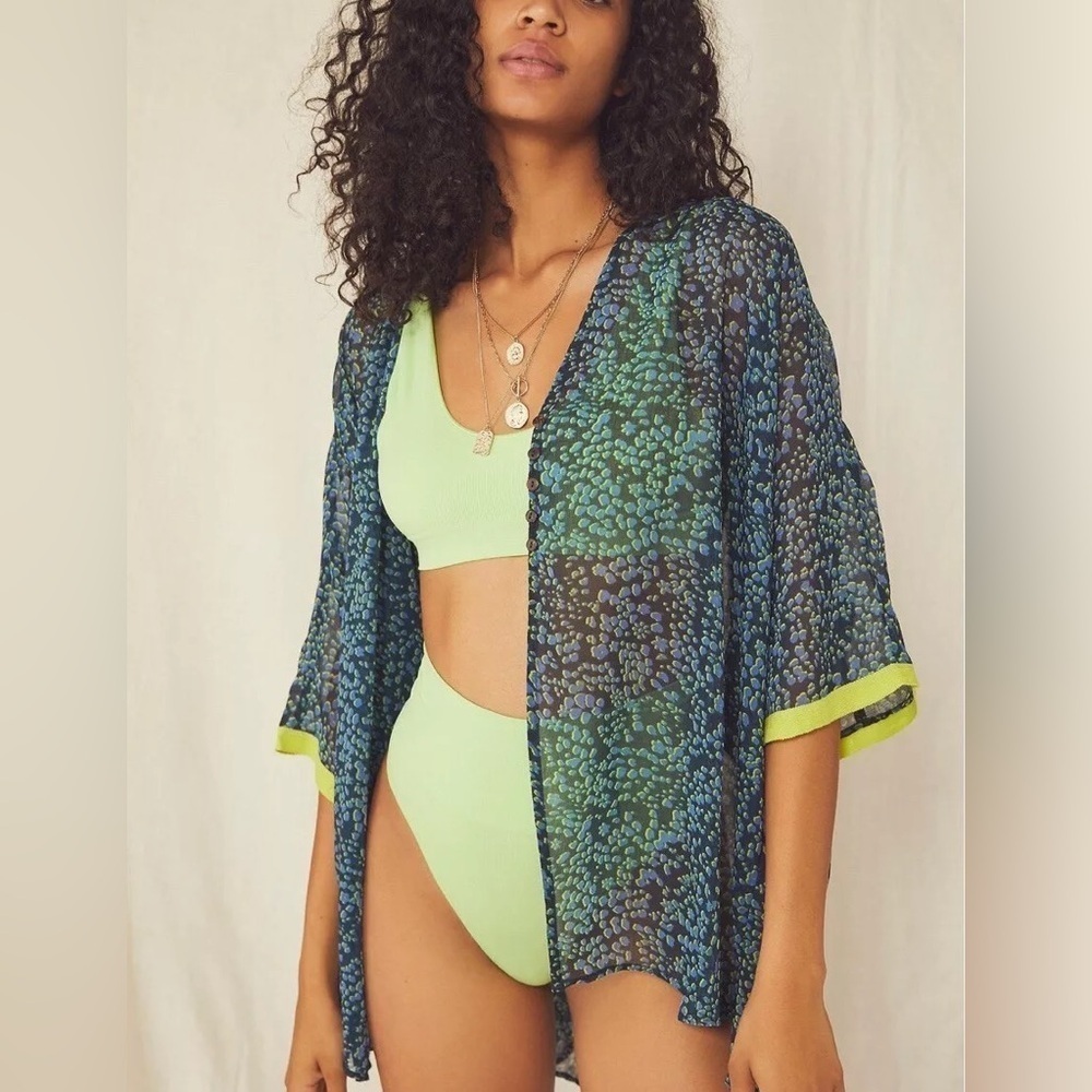 FREE PEOPLE Intimately Sleepin In Printed Top/ Kimono Swim Cover-up Sz S
